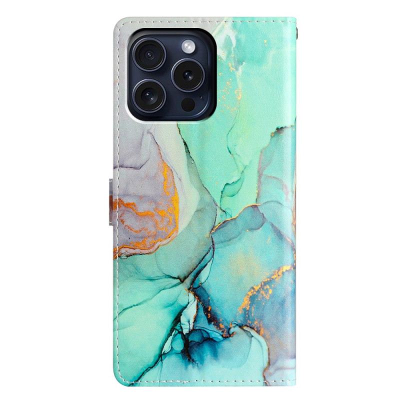 Kožna Futrola Za iPhone 16 Pro Max Zeleni Mramor S Remenom
