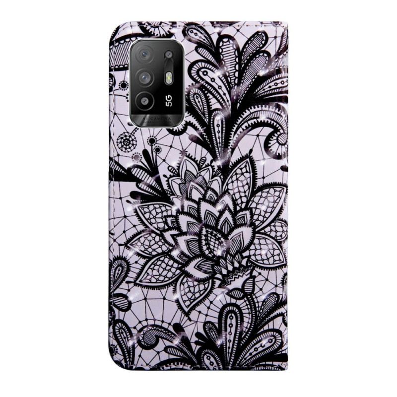 Kožna Futrola Oppo A94 5G Čipkasti Cvjetovi S Remenom