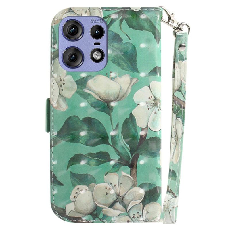Flip Futrola Motorola Edge 50 Pro Bijelo Cvijeće S Remenom