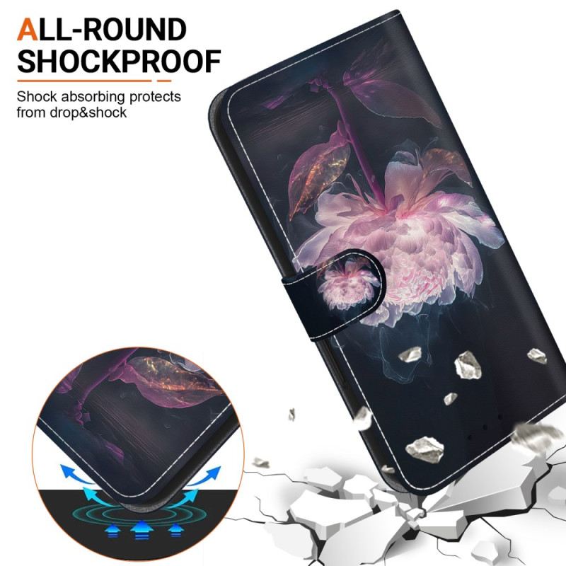 Kožna Futrola Za Motorola Edge 50 Pro Ljubičasti Božur S Remenom
