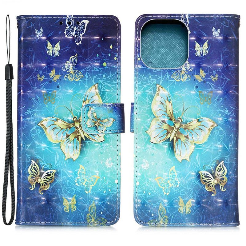 Futrola iPhone 13 Mini Golden Butterflies Lanyard