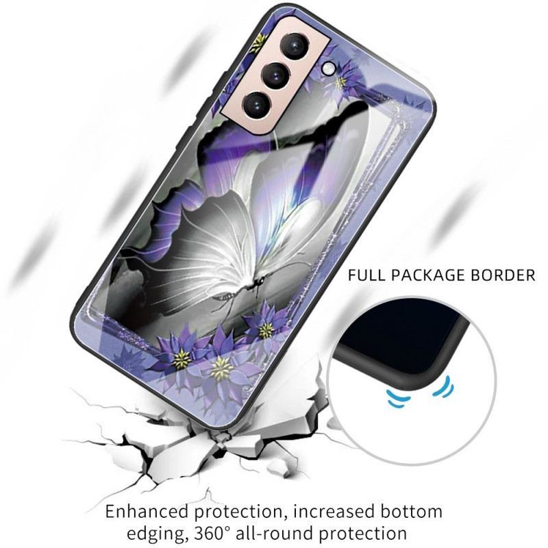 Maskica Samsung Galaxy S22 5G Ljubičasto Kaljeno Staklo U Obliku Leptira