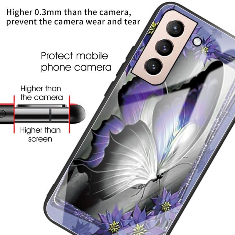 Maskica Samsung Galaxy S22 5G Ljubičasto Kaljeno Staklo U Obliku Leptira