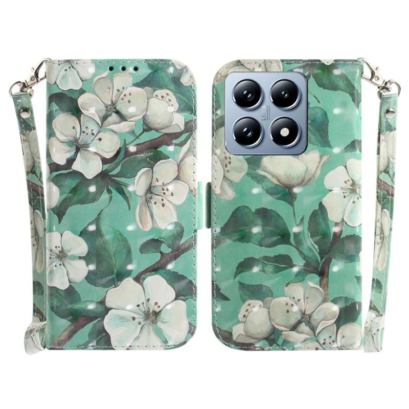 Flip Futrola Xiaomi 14t Pro Akvarel Cvijeće S Remenom