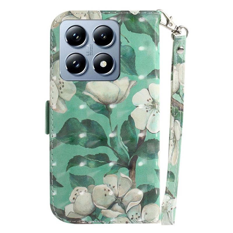 Flip Futrola Xiaomi 14t Pro Akvarel Cvijeće S Remenom