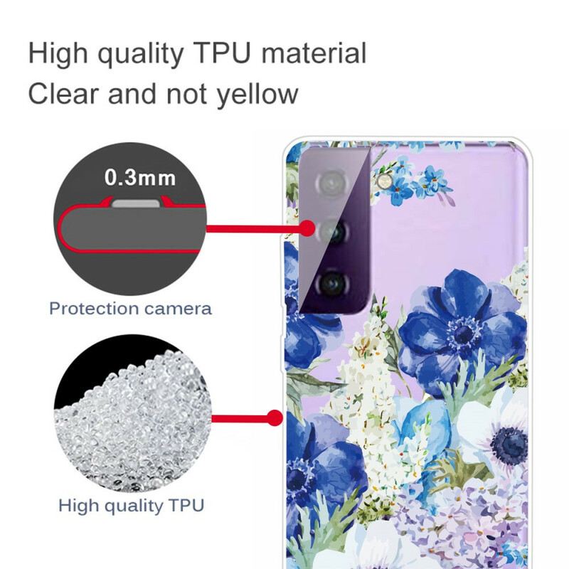 Maskica Samsung Galaxy S21 FE Akvarel Plavo Cvijeće
