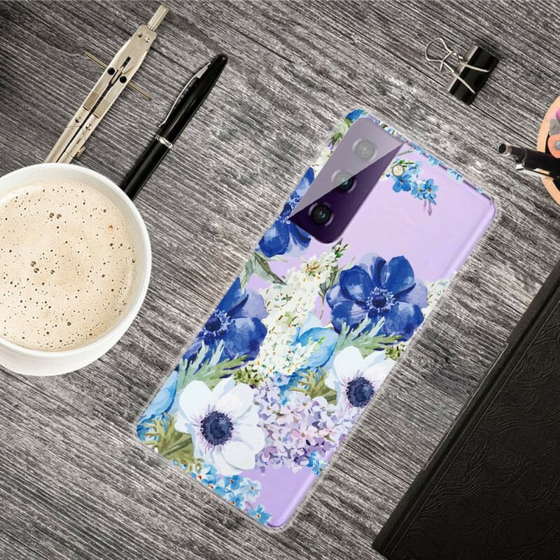 Maskica Samsung Galaxy S21 FE Akvarel Plavo Cvijeće