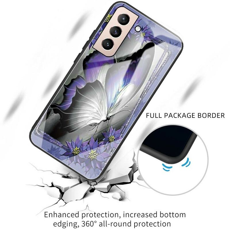 Maskica Samsung Galaxy S21 FE Ljubičasto Kaljeno Staklo U Obliku Leptira