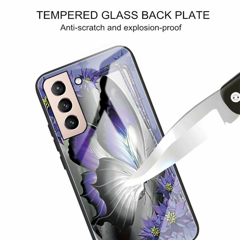 Maskica Samsung Galaxy S21 FE Ljubičasto Kaljeno Staklo U Obliku Leptira