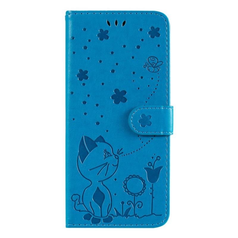 Kožna Futrola Za Samsung Galaxy S24 5g Mačka I Pčele S Remenom