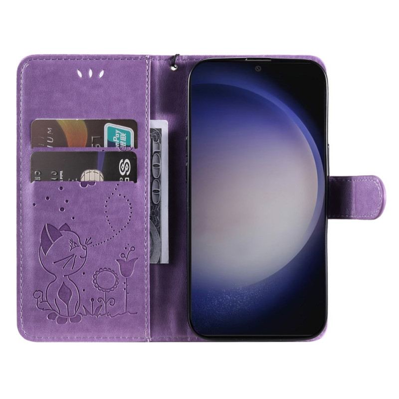 Kožna Futrola Za Samsung Galaxy S24 5g Mačka I Pčele S Remenom