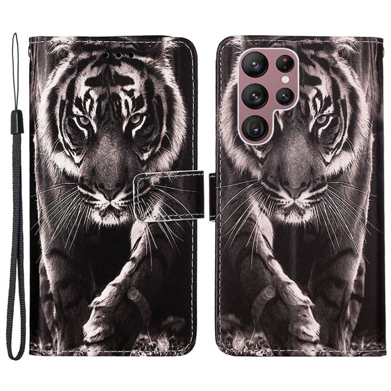 Flip Futrola Samsung Galaxy S23 Ultra 5G Noćni Tigar S Remenčićima
