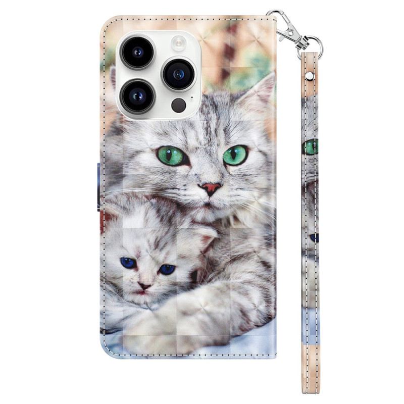 Kožna Futrola iPhone 15 Pro Mačke Nježne Tange