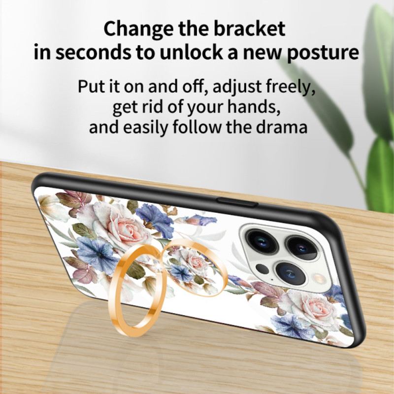 Maskica iPhone 15 Pro Cvjetno Kaljeno Staklo S Potpornim Prstenom