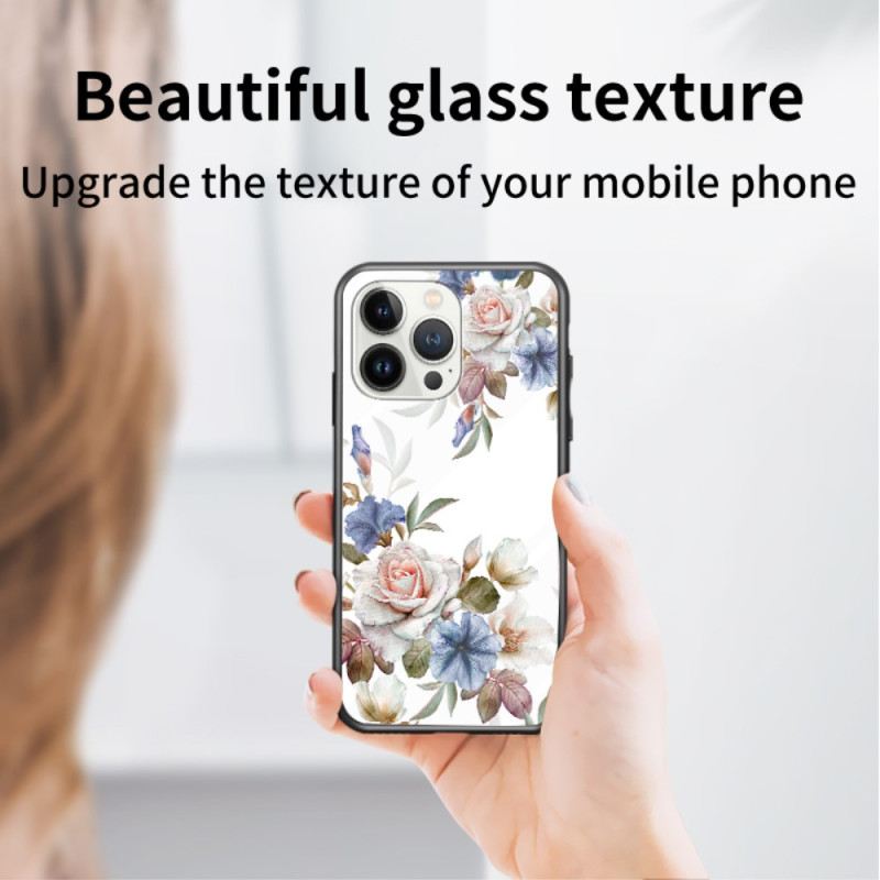 Maskica iPhone 15 Pro Cvjetno Kaljeno Staklo S Potpornim Prstenom