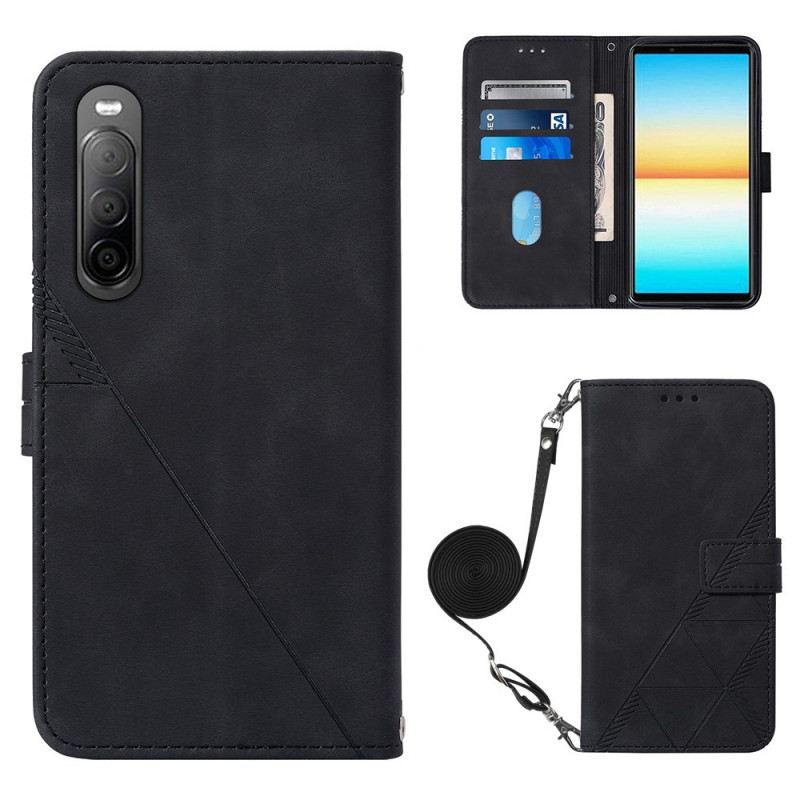 Kožna Futrola Sony Xperia 10 IV Trokutasti Uzorak S Naramenicama