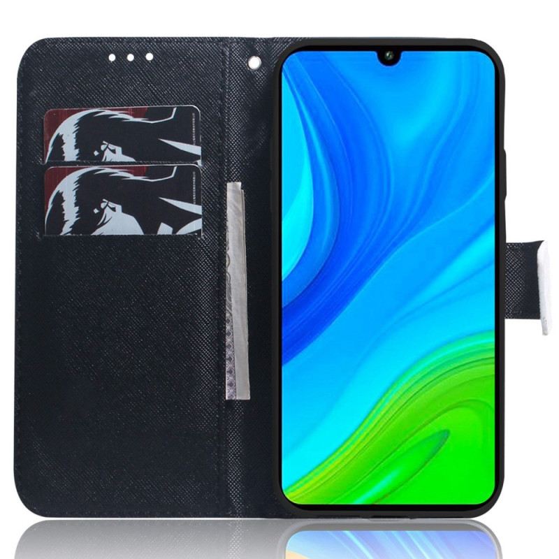 Futrola Xiaomi Redmi 10C Bijela Mačka Crna Mačka S Remenom
