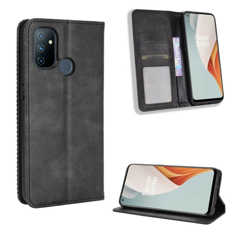 Flip Futrola OnePlus Nord N100 Kožna Futrola Efekt Stilizirane Vintage Kože