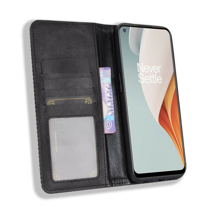 Flip Futrola OnePlus Nord N100 Kožna Futrola Efekt Stilizirane Vintage Kože