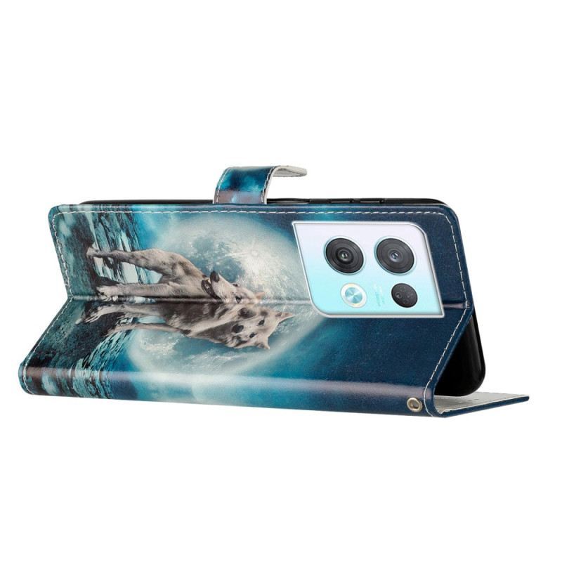 Kožna Futrola Oppo Reno 8 Pro Lanyard Wolf
