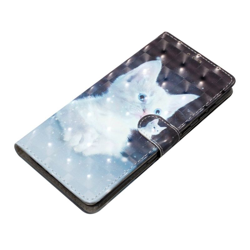 Kožna Futrola Za Oppo A98 5g 3d Bijela Mačka S Remenom
