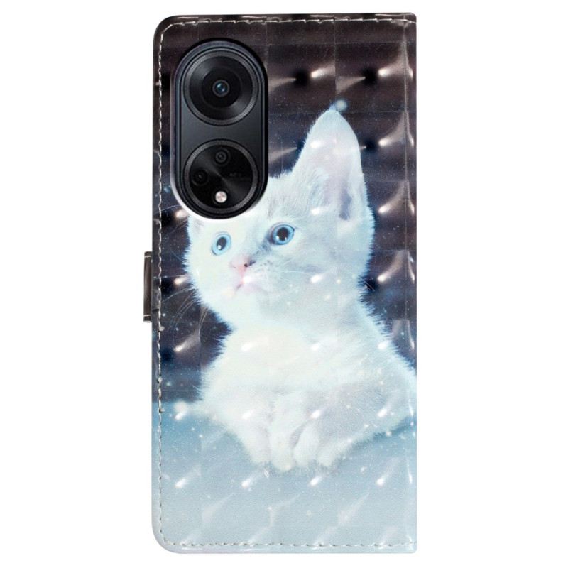 Kožna Futrola Za Oppo A98 5g 3d Bijela Mačka S Remenom