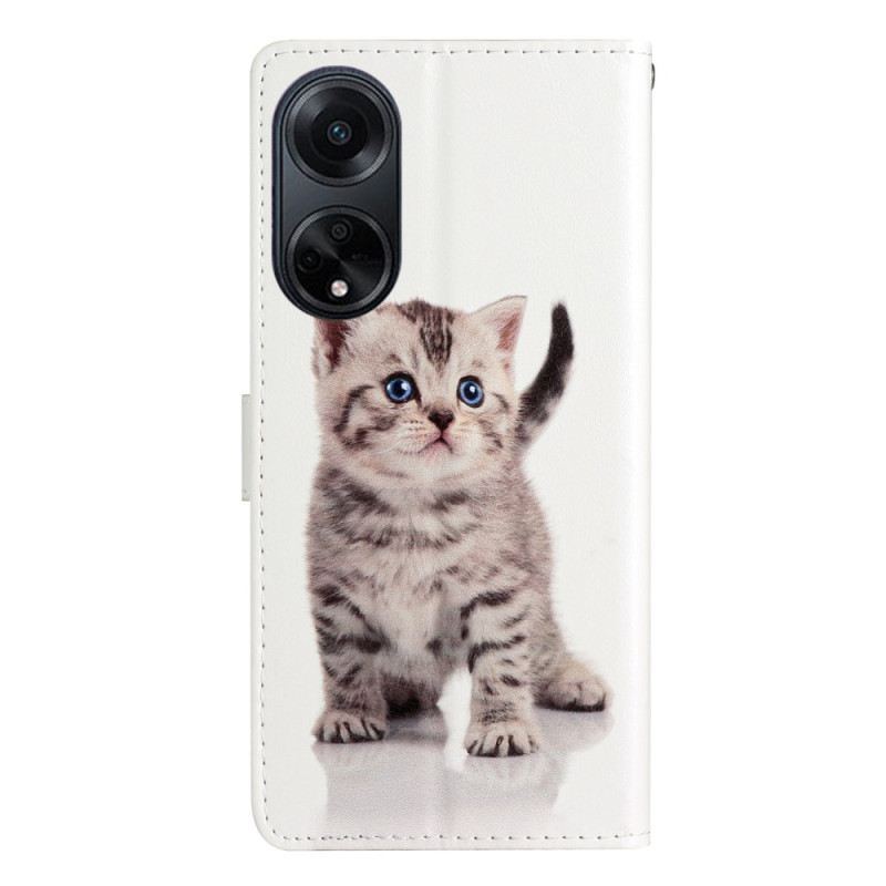 Kožna Futrola Za Oppo A98 5g Slatka Mačka S Remenom