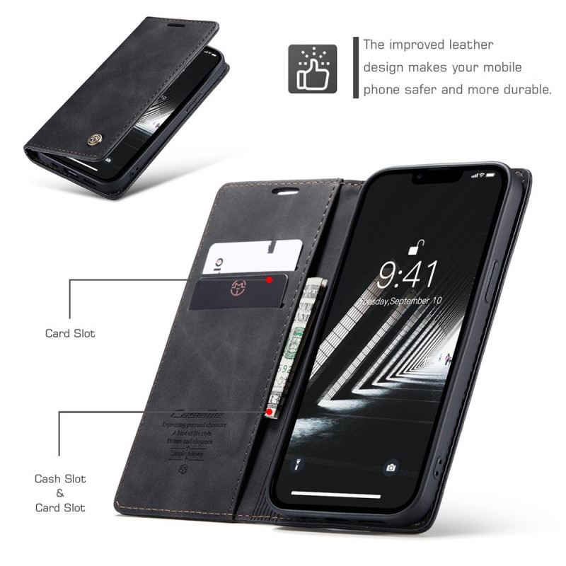 Flip Futrola iPhone 15 Kožna Futrola Vintage Caseme Od Umjetne Kože