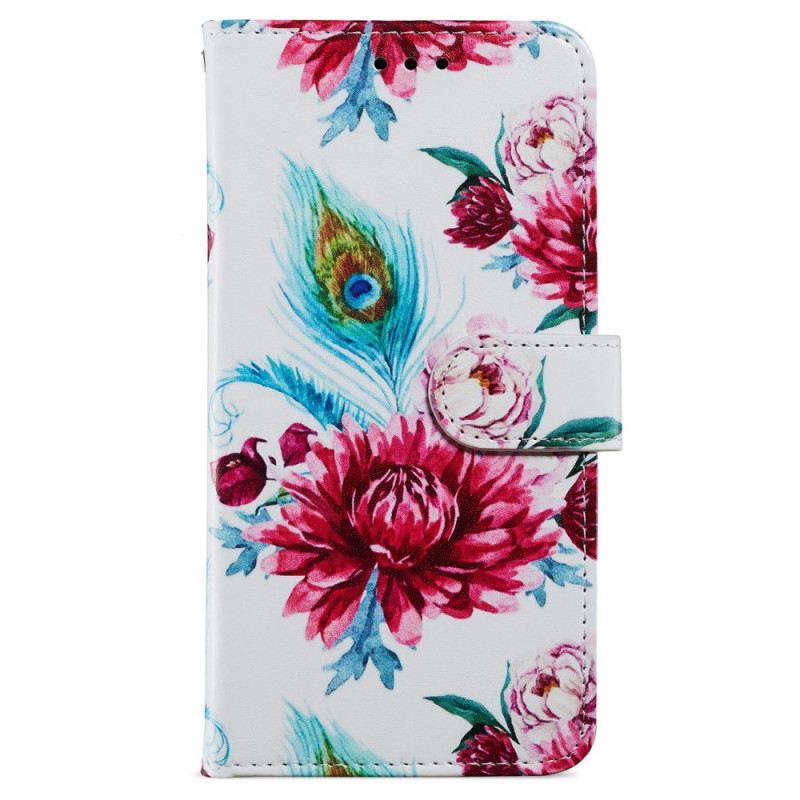 Kožna Futrola iPhone 15 Cvijeće Slobode S Remenom