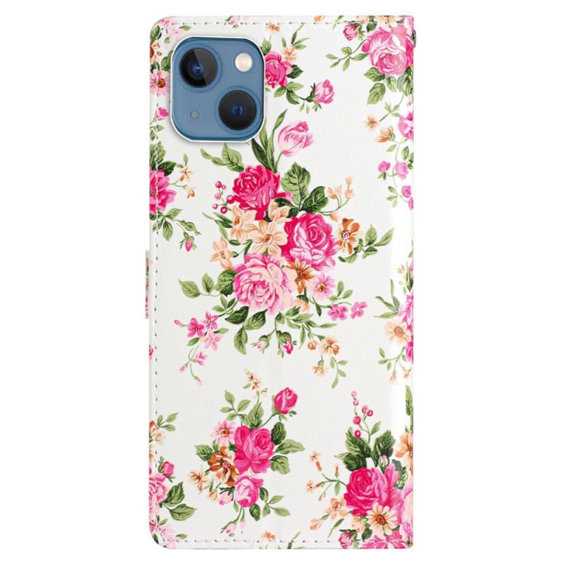 Kožna Futrola iPhone 15 Cvijeće Slobode S Remenom