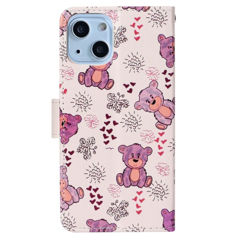Kožna Futrola iPhone 15 Mali Medvjedići S Remenom