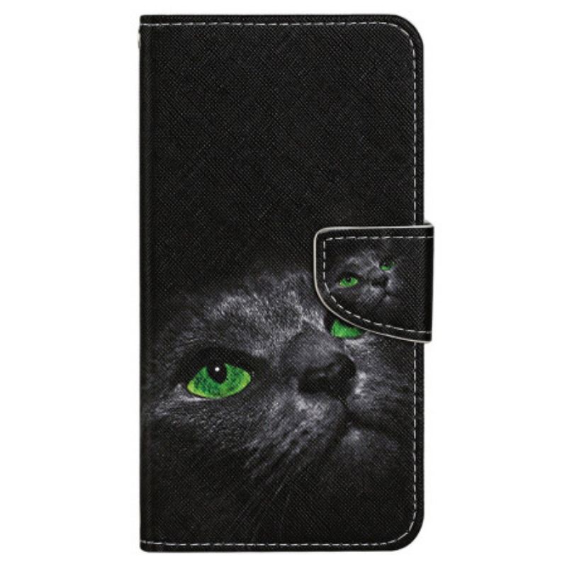 Kožna Futrola iPhone 15 Zelenooka Mačka S Remenom