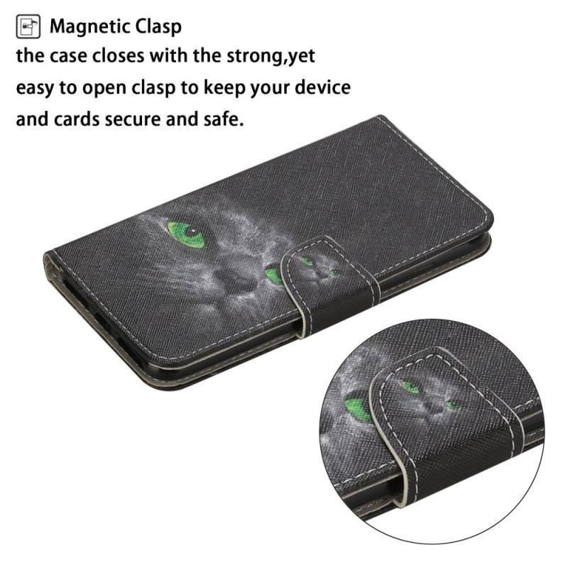 Kožna Futrola iPhone 15 Zelenooka Mačka S Remenom