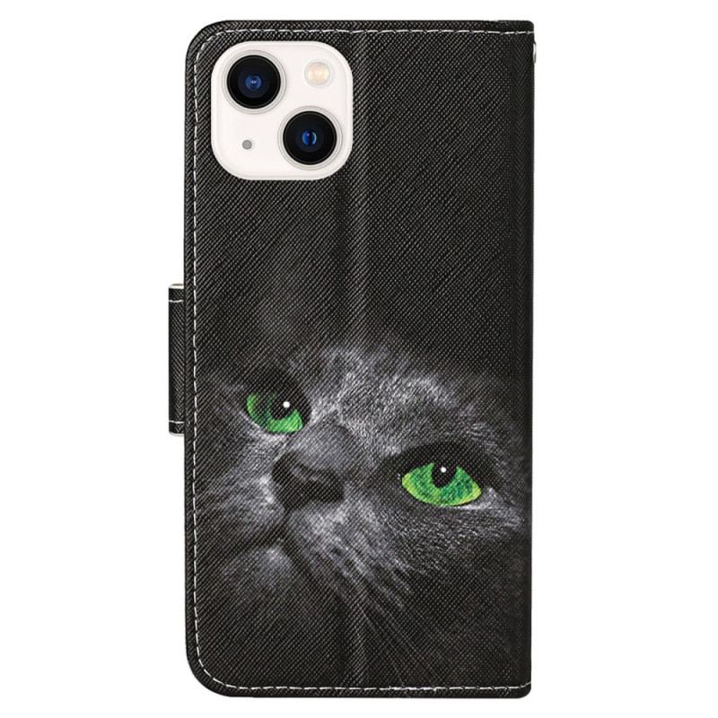 Kožna Futrola iPhone 15 Zelenooka Mačka S Remenom