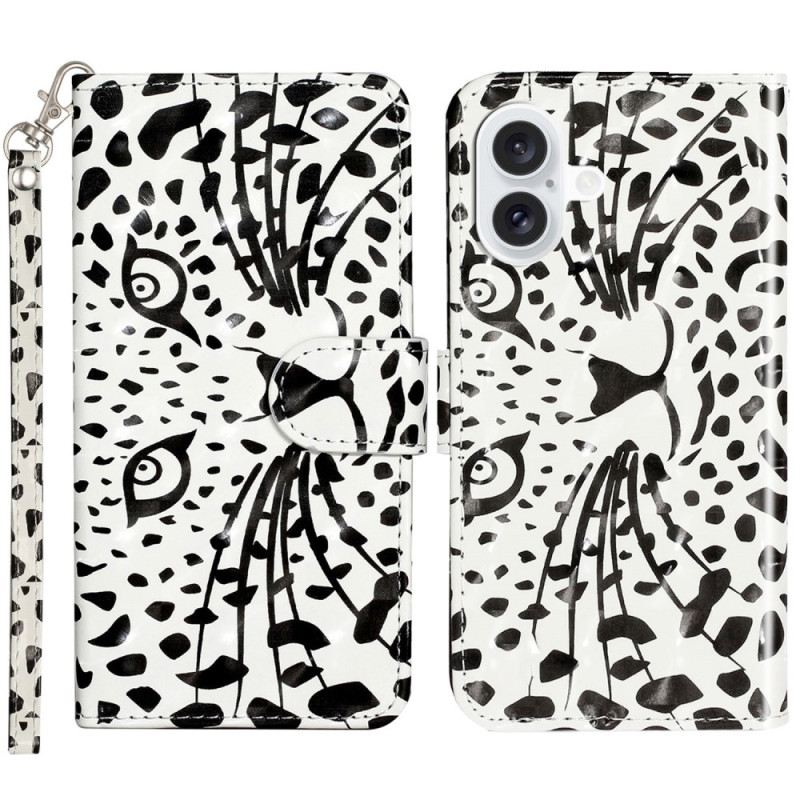 Flip Futrola iPhone 16 Leopardova Glava S Remenom