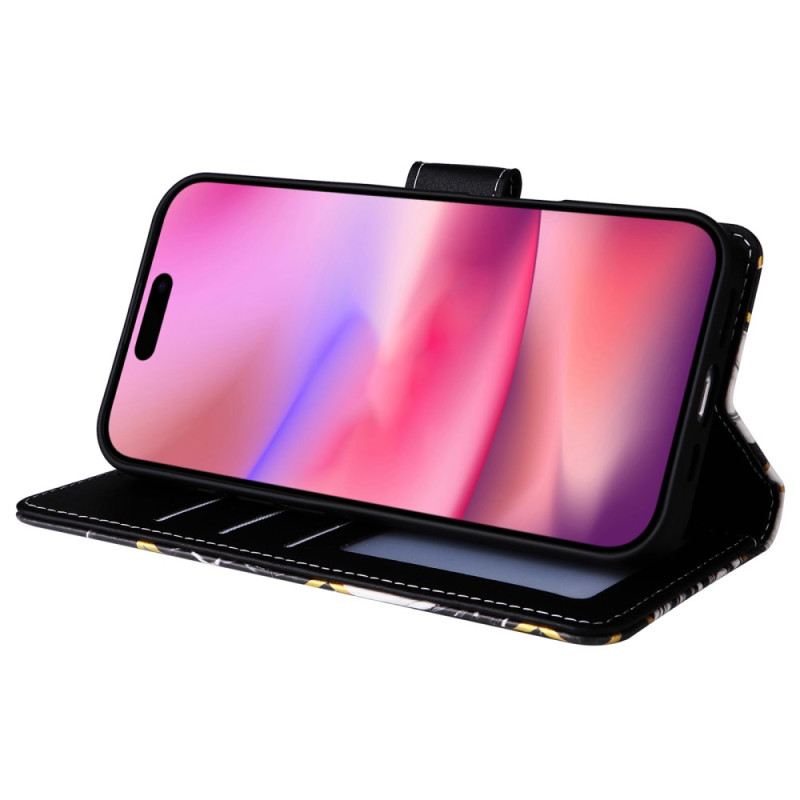 Kožna Futrola iPhone 16 Mramorni Uzorak S Remenom