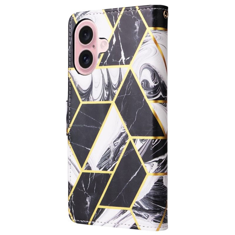 Kožna Futrola iPhone 16 Mramorni Uzorak S Remenom