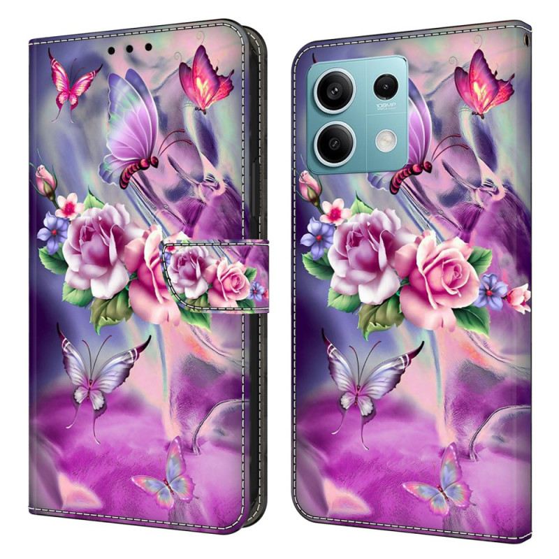 Kožna Futrola Za Xiaomi Redmi Note 13 5g Ljubičasti Leptiri I Cvijeće