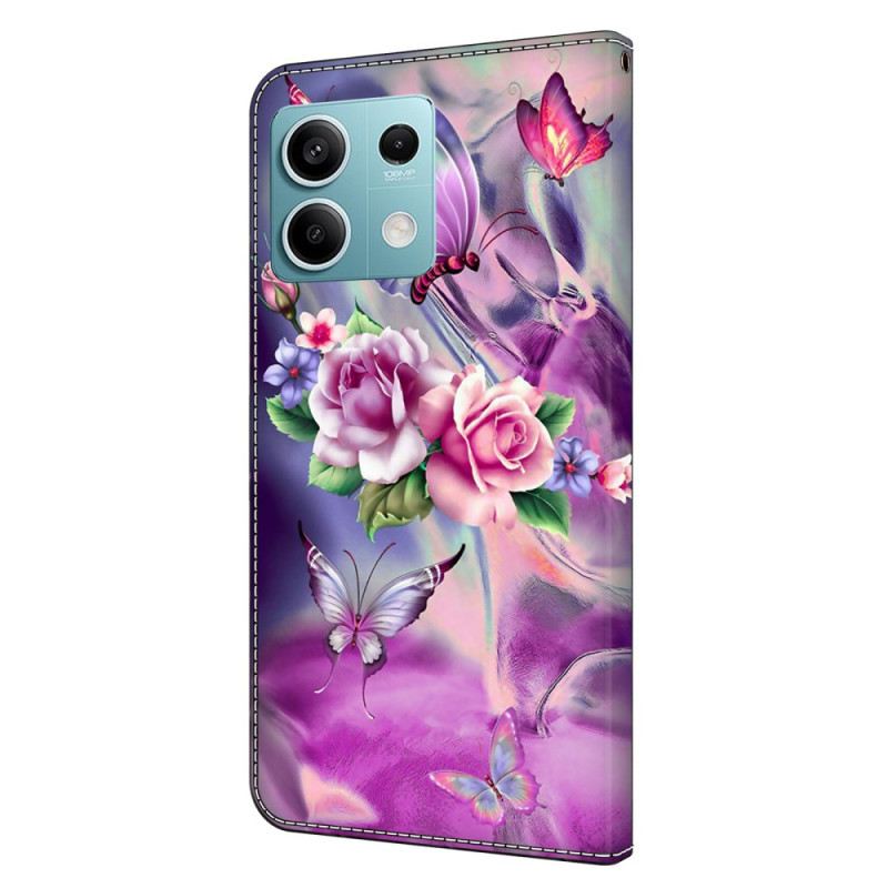 Kožna Futrola Za Xiaomi Redmi Note 13 5g Ljubičasti Leptiri I Cvijeće