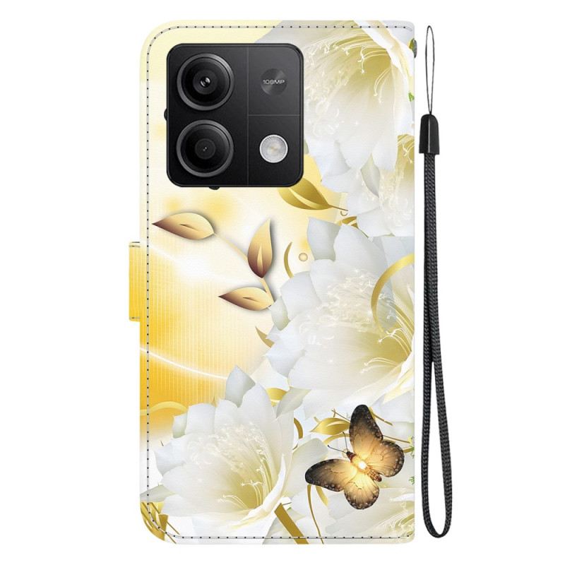 Kožna Futrola Za Xiaomi Redmi Note 13 5g Zlatni Leptiri I Bijelo Cvijeće