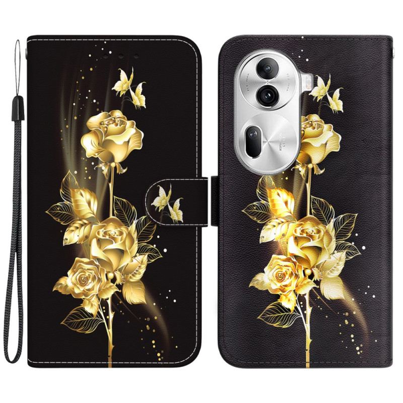 Kožna Futrola Oppo Reno 11 Pro 5g Ružičasto Zlato I Leptiri S Remenom