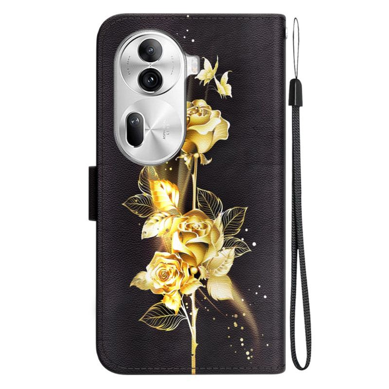 Kožna Futrola Oppo Reno 11 Pro 5g Ružičasto Zlato I Leptiri S Remenom