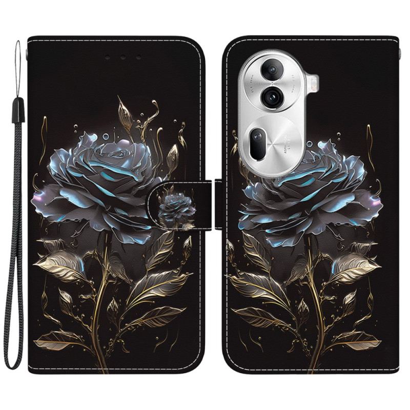 Kožna Futrola Za Oppo Reno 11 Pro 5g Crna Ruža S Remenom