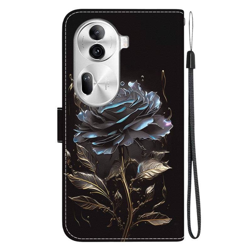 Kožna Futrola Za Oppo Reno 11 Pro 5g Crna Ruža S Remenom
