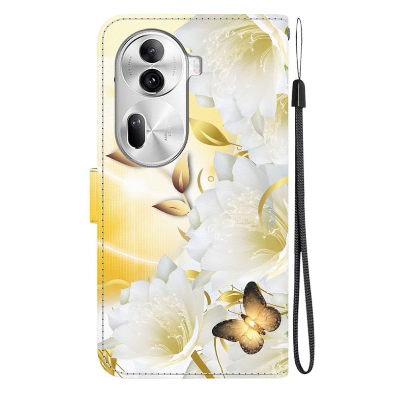 Kožna Futrola Za Oppo Reno 11 Pro 5g Zlatni Leptiri I Cvijeće