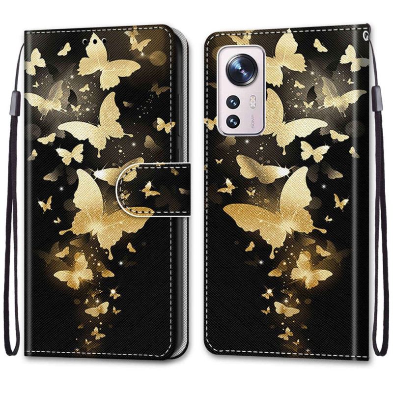 Futrola Xiaomi 12 / 12X Zlatni Leptiri S Remenom