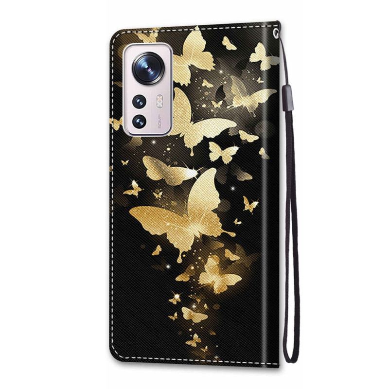 Futrola Xiaomi 12 / 12X Zlatni Leptiri S Remenom