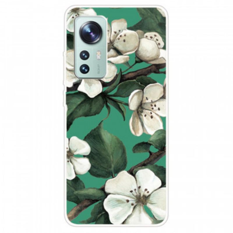 Maskica Xiaomi 12 / 12X Silikonsko Bijelo Cvijeće