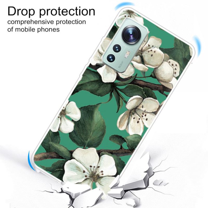 Maskica Xiaomi 12 / 12X Silikonsko Bijelo Cvijeće