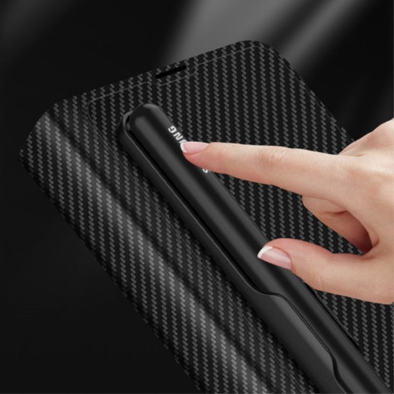 Flip Futrola Samsung Galaxy Z Fold 3 5G Kožna Futrola Držač Olovke Od Karbonskih Vlakana